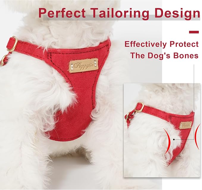 Puppytie Small Dog Harness and Leash Set, Red Camellia, S (9-17.5 lbs) | Dog Harness Small Sized Dog, Dog Leash for Small Dogs, Soft and Lightweight, Puppytie Dog Harness for Daily Walks