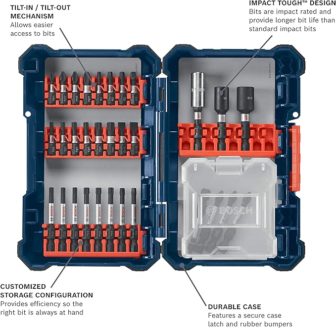 BOSCH SDMS32 32-Piece Assorted Impact Tough Screwdriving Custom Case System Set for Screwdriving Applications