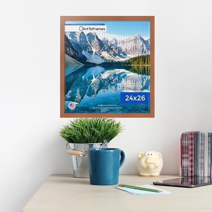 ArtToFrames Puzzle Frame for Buffalo Games 50 Piece Jigsaw Puzzles, 24x26 Inch (61x66 cm), Burnt Umber Engineered Wood with Economy Acrylic, Ready to Hang Puzzle Display