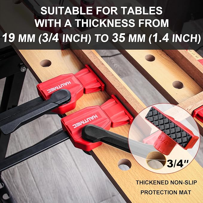 HAUTMEC 3/4" Bench Dog Clamp, Quick-Release Hold Down Clamps for 19mm Dog Holes, 170 Lbs Clamping Force, Adjustable Bench Clamps for Woodworking, Assembling, Gluing, 2 Pack - HT0276
