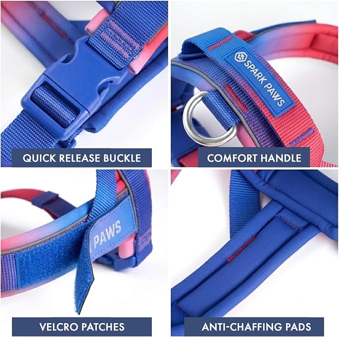 Spark Paws No Pull Front Clip Dog Harness - Easy On, Padded and Lightweight | Two Clips, On in Seconds, Chest Bearing, Australian Style, No Throat Pressure, for Small Medium and Large Breeds