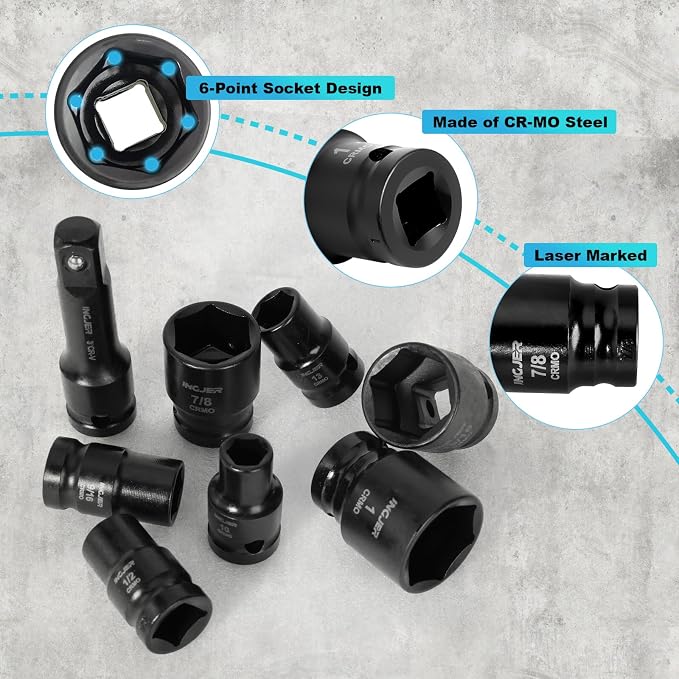 1/2 29PC Socket Set Shallow, CR-MO,SAE/Metric 3/8"-1",10-24mm | short impact socket set 1/2 drive with Extension Bars Standard Shallow Socket Set High Torque Truck Bearing Locknut