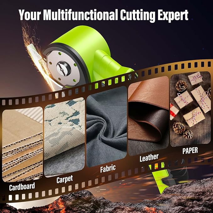 2026 Upgrade Cordless Electric Scissors with 3 Tungsten Steel Blades, 2500mAh Battery, LED Light, High-Torque Motor, Cardboard Cutter for Fabric, Cardboard, Leather, Carpet, Wire Rope Cutters (Green)