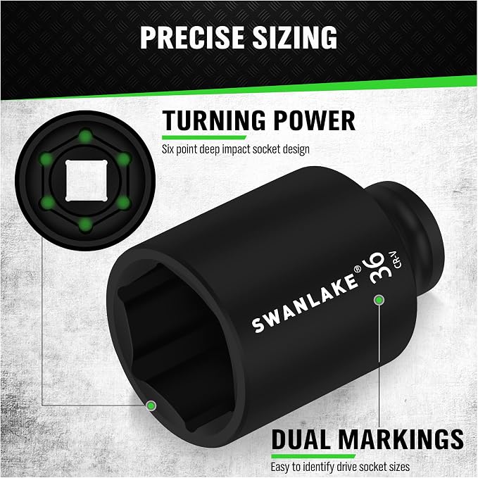 SWANLAKE 9-Piece 1/2" Impact Axle Nut Socket Set, Deep Metric Large Socket Set, 29mm 30mm 31mm 32mm 33mm 34mm 35mm 36mm 38mm, Cr-V Spindle Joint High Torque Wheel Nut Sockets