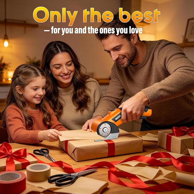 2026 Upgrade Cordless Electric Scissors with 3 Tungsten Steel Blades, 2500mAh Battery, LED Light, High-Torque Motor, Cardboard Cutter for Fabric, Cardboard, Leather, Carpet, Wire Rope Cutters (Orange)