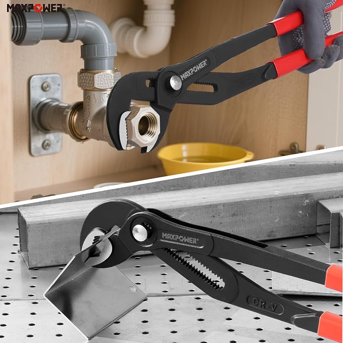MAXPOWER 16 inch Water Pump Pliers with 3 inch Jaw Capacity Opening Push Button Tongue and Groove Pliers