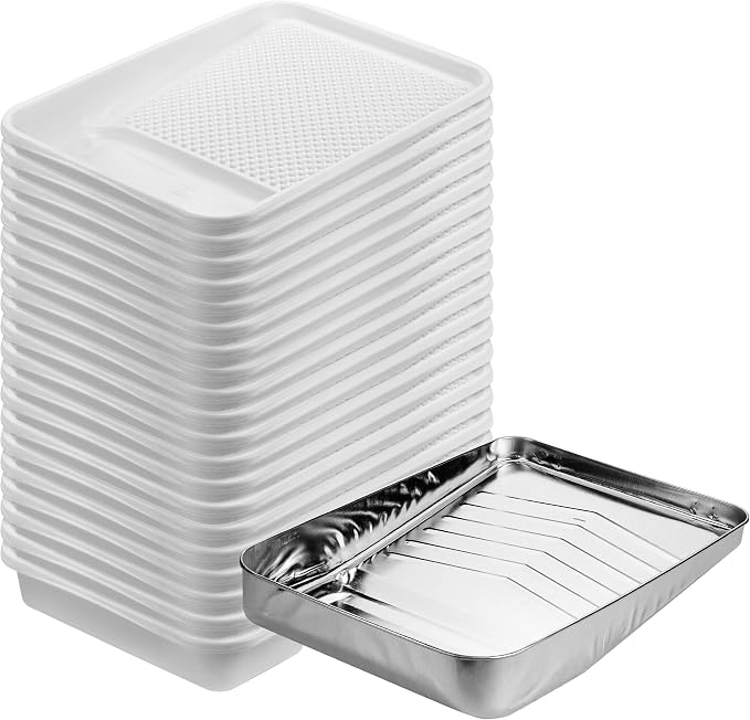 Bates 9 Inch Paint Tray Liners - 21 pcs, One Metal Tray with 20 Plastic Liners