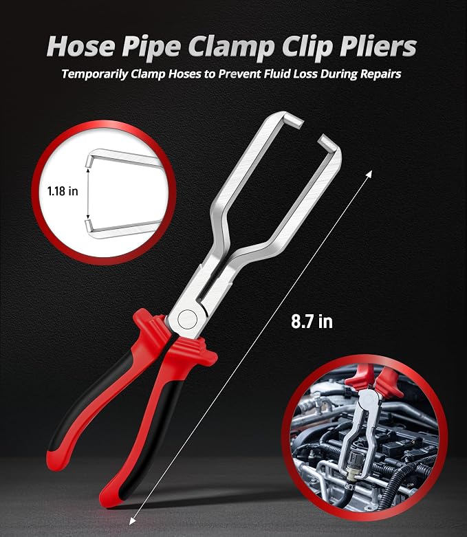 Fuel Line Pliers Set 8 Pcs, Fuel Line Hose Clamp Removal Pliers, Push Pin Tools, Relay Puller, Panel Clip Remover & Filter Caliper, Spring Clamp Plier for Fuel System Maintenance.