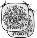 Lunarable Gallus Chair Cushion Pads Set of 2, Polish Floral Design with Roosters Traditional Folk Pattern Easter Celebration, Anti-Slip Seat Padding for Kitchen & Patio, 16"x16", White and Black