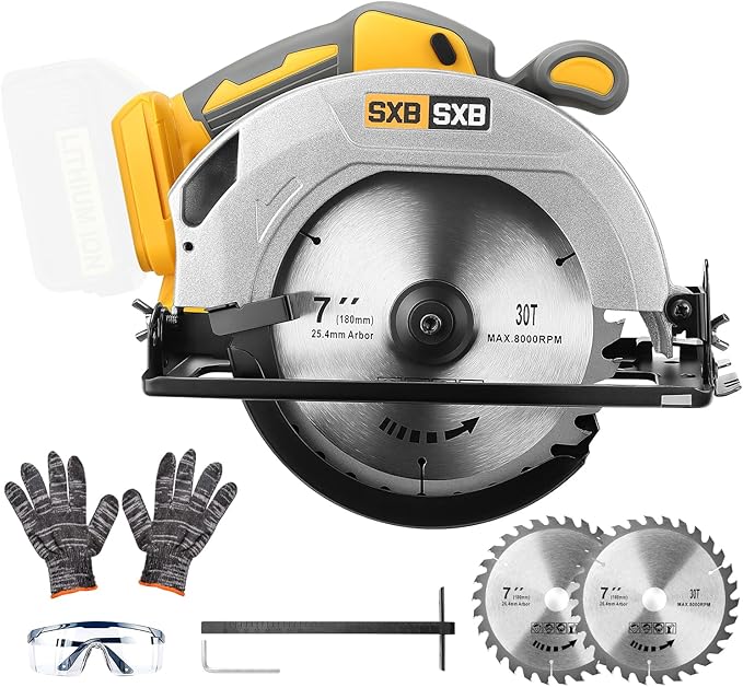 Circular Saw for De-Walt 20V Max Battery, 7-Inch Brushless Cordless Circular Saw, 8000 RPM, 0-45° Bevel, Power Tool for Wood PVC Cutting (Battery Not Included)