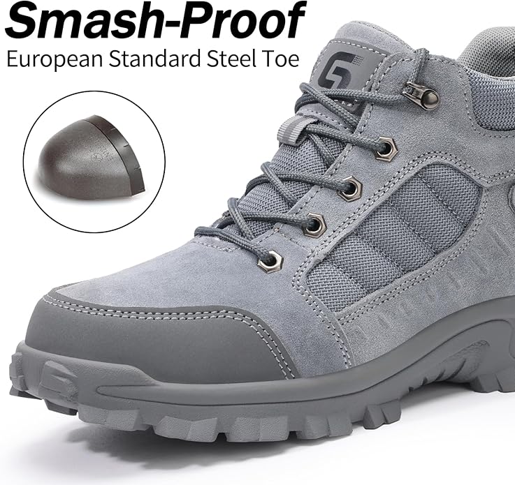 GUSAYEX Steel Toe Boots for Men Puncture Resistant Safety Work Boots with Kevlar Midsole Industrial Lightweight Men's Work & Utility Protective Shoes for Construction Warehouse Factory