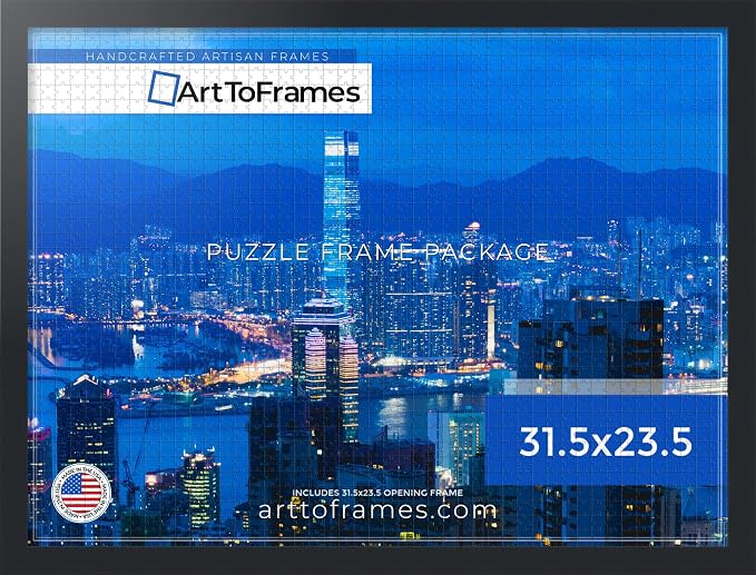 ArtToFrames Puzzle Frame for Buffalo Games 1500 Piece Jigsaw Puzzles, 31.5x23.5 Inch (80x60 cm), Soft Black Engineered Wood with Economy Acrylic, Ready to Hang Puzzle Display