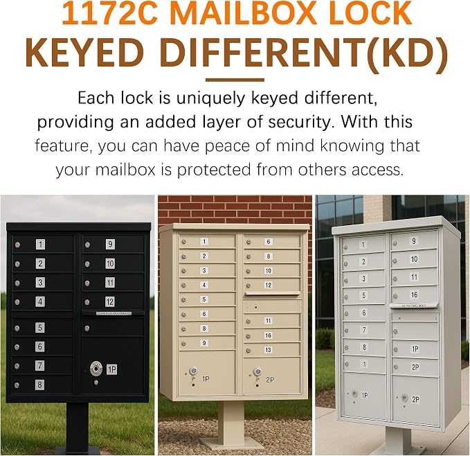 10 Pack L-1172C Mailbox Lock Replacement Includes 3 Keys Per Lock& 5 Locking Plates – C9100 National Standard Key Lock for Cluster Boxes,90° Clockwise Rotation