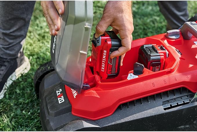CRAFTSMAN Push Mower 15 in, 2 x 4 Ah V20 Batteries and 2 Chargers Included, Up to 45 Min of Runtime, Lightweight, Easy to Maneuver Electric Lawn Mower Cordless with Grass Bag (CMCMWP120M2)