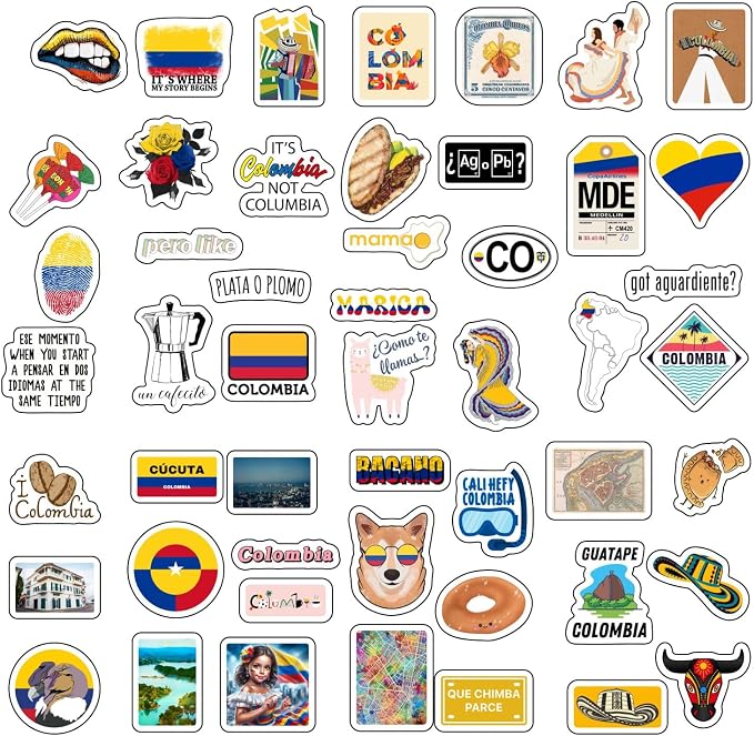 BulbaCraft 100Pcs Colombia Stickers for Water Bottle and Laptop - Colombian Party Supplies & Decorations, Waterproof Vinyl Decals, Colombia Flag Decals, Gifts for Women & Men