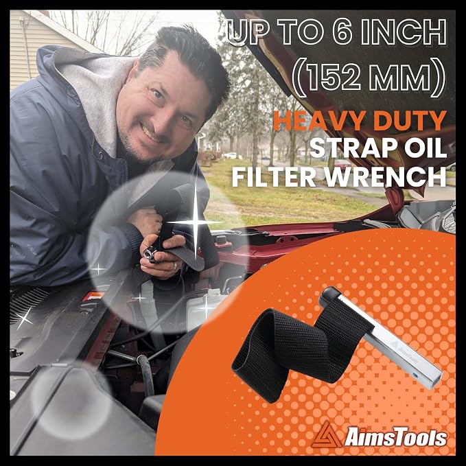 Large Nylon Heavy Duty Strap Oil Filter Wrench up to 6"(152mm), Fits into Tight Areas, Universal Oil Filter Removal Tool No Slipping for Engine Filters, Conduit, Fittings
