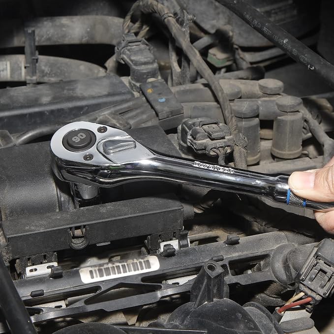 DURATECH 1/2-Inch Drive Ratchet, 90-Tooth Quick-Release Ratchet Wrench | Reversible, Cr-V Made, 4° Swing, Full Polished, Professional Socket Wrench for Men Women Stocking Stuffers for Men Women
