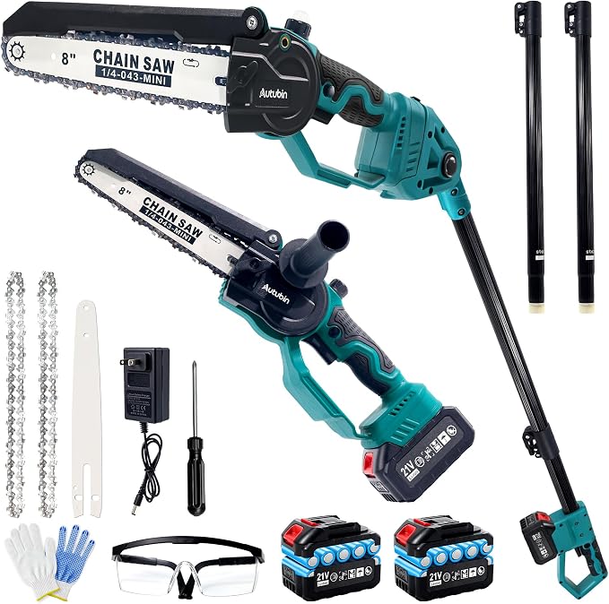 2-in-1 Electric Pole Saw for Tree Trimming,1200W Brushless Cordless Pole Saw&8 Inch Mini Chainsaw with 2 x 4.0Ah 21V Batteries,16 FT Max Reach, Tree Trimmer for Branch Cutting.