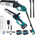 2-in-1 Electric Pole Saw for Tree Trimming,1200W Brushless Cordless Pole Saw&8 Inch Mini Chainsaw with 2 x 4.0Ah 21V Batteries,16 FT Max Reach, Tree Trimmer for Branch Cutting.