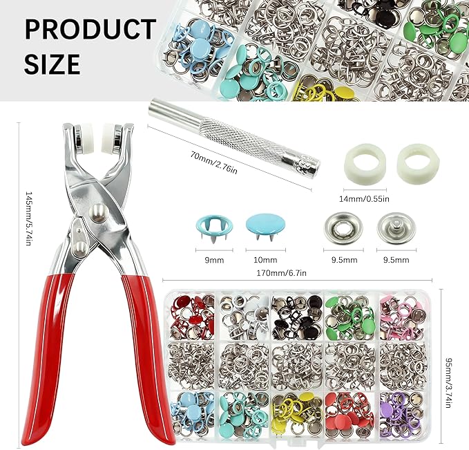 240 Sets Snaps Buttons Fastener kit Hollow Steel Prong Snaps Buttons with Pliers Press Tool for DIY Crafts Clothes Hats Bags Sewing (Hollow & Solid)