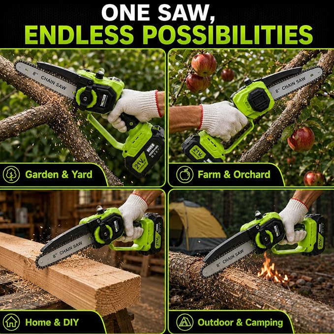 TNELTUEB Mini Chainsaw, 6" & 8" Cordless Electric Chainsaw, 4.0Ah Batteries | 2 Battery Powered Chainsaw, 1000W Brushless Handheld Chainsaw For Tree Trimming, Auto Oiler, Small Chain Saw Gift For Men Dad