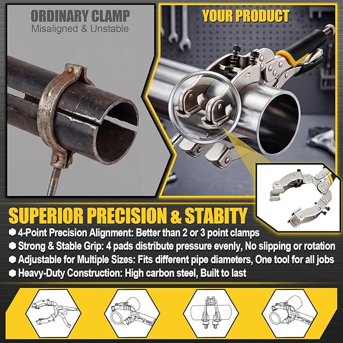 Moxweyeni 11" Locking Welding Pipe Plier Clamp Round Tube Welding Clamp Heavy Duty High Carbon Steel Clamping 2 to 3.5 Inch Round Pipes for Metal Fabrication Industrial Home Workshop DIY Woodworking