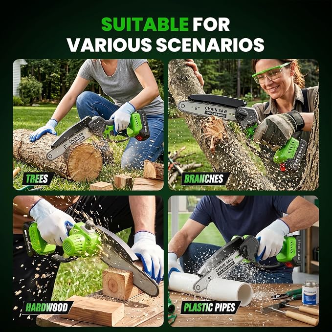 Mini Chainsaw Cordless, 8&6 IN Brushless Electric Chainsaw Battery Powered | 1000W Battery Powered Chainsaw with Auto Oiler & 2×2000mAh Batteries for Tree Branch Wood Cutting, Gift for Men Dad Husband