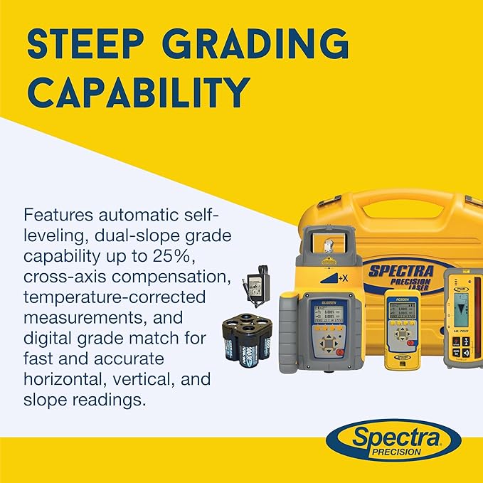 Spectra Precision GL622N Dual-Slope Grade Class II Laser Level Kit with HL760 Laser Meter, C70 Rod Clamp, RC602N Remote Control, 10 Ah NiMH Batteries, Charger for Tiling, Construction, Flooring
