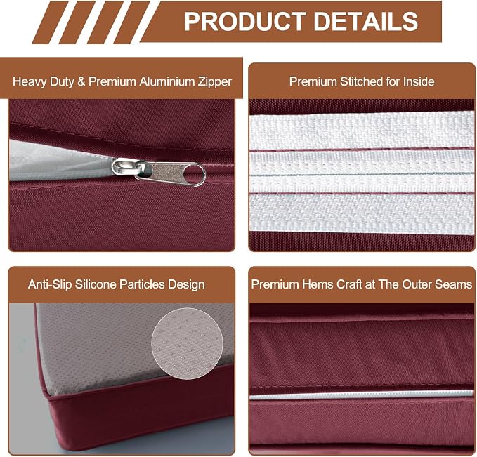 14 Piece Outdoor Patio Cushion Covers Replacement, Waterproof Outdoor Furniture Cushion Covers, Fit 7 Pcs 6 Seater Wicker Rattan Conversation Sofa Set,Burgundy(Only Cover) 25.6x25.6