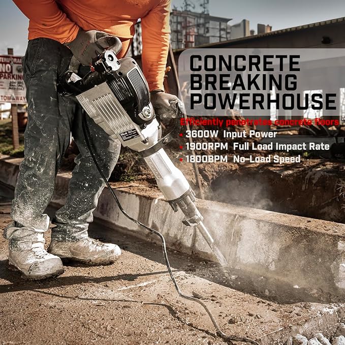 XtremepowerUS 3600W Electric Demolition Jack Hammer Point Chisel Bits Construction Concrete Breaker Punch Drill DIY Floor Drill 2 Chisel Bits (Flat Chisel & Point Chisel) with Case