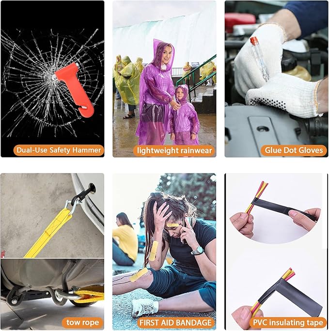 LIANXIN Emergency Car Kit - Premium Roadside Assistance Kit for Cars with Jumper Cables, Headlamp, Folding Shovel & Tow Strap All-in-One Vehicle Safety Kits for Winter, Travel, Survival (Men & Women)