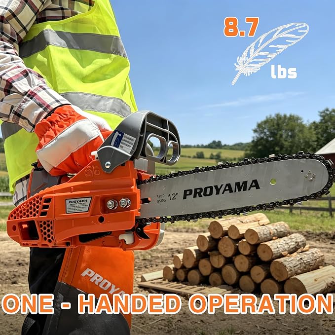 PROYAMA Gas Powered Top Handle Chainsaw, 12in Lightweight Petrol Chainsaw | 25.4cc Handheld Cordless Chain saw, EPA Certified, Easy Start Climbing Saw for Wood Cutting Tree Trimming Yard Work