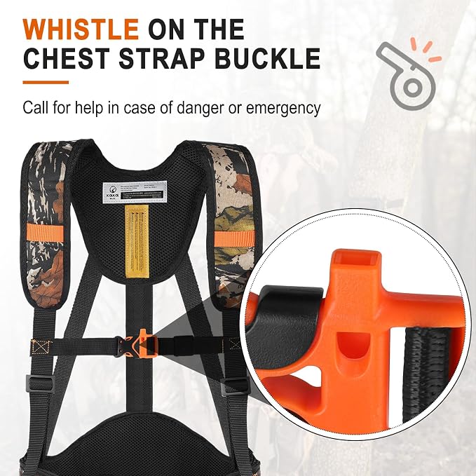 KalkalTree Stand Harness, Adjustable Hunting Safety Harness with Whistle Aid, Lightweight, Camouflage Colors, Size M-3XL