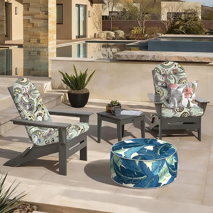 LVTXIII 2 Pack Outdoor Adirondack Chair Cushions, 44x19x4 Inch Water Repellent Patio Cushions for Rocking Chairs, Thick Tufted High Back Seat Cushion Set, Paisley Light Cyan