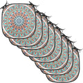 Lunarable Moroccan Chair Cushion Pads Set of 8, Floral Geometry Complex Design Medallion Middle Ages Tribal Art, Anti-Slip Seat Padding for Kitchen & Patio, 16"x16", Turquoise Dark Blue