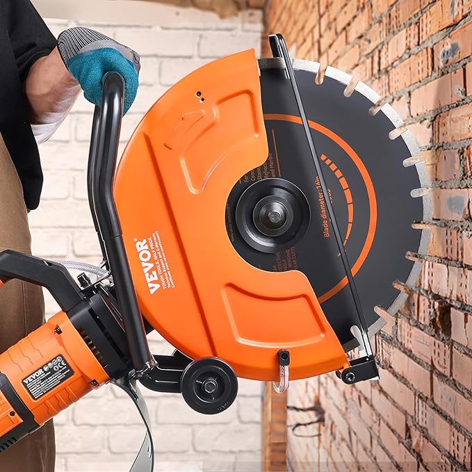 VEVOR Electric Concrete Saw, 16 in, 3200 W Motor Circular Saw Cutter | Max. 6 in Adjustable Cutting Depth, Wet Disk Cutter, Includes Water Line, Pump and Blade, For Stone, Brick