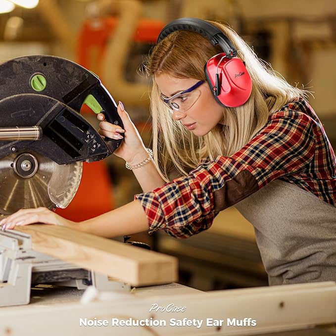 ProCase Noise Reduction Safety Ear Muffs, Hearing Protection Earmuffs, NRR 28dB Noise Sound Protection Headphones for Shooting Gun Range Mowing Construction Woodwork Adult Kids -Pure Red