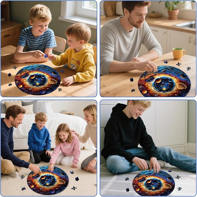 MEATRN Wooden Puzzles for Adults - Planet Theme Colorful Astronomy Jigsaw Puzzle, Relaxing Space Puzzle Gift, Family Night Activity and Brain Challenge, 200 Pieces, 11.2x11.3 in