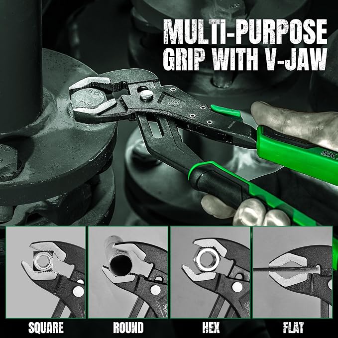 SK 10'' Quick Adjust Water Pump Pliers, SureGrip V-Jaw Groove Joint Pliers | Premium CR-V Steel, Ergonomic Anti-slip Handle for Comfortable Grip
