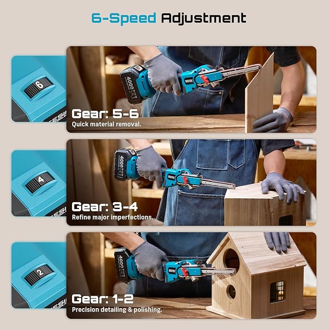 Seesii Belt Sander 1/2" x 18", 6 Speeds Max 2300FT/Min, with 1 * 4.0Ah Battery, Charger, Cordless Hand Held Belt Sander for Metal Working, Wood, Plastic, Auto Grinding