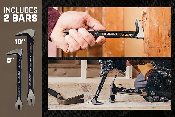 Spec Ops Tools Nail Puller Cats Paw Pry Bar, High-Carbon Steel, for Woodworking & Remodeling, 8, 10 Inch Combo Pack