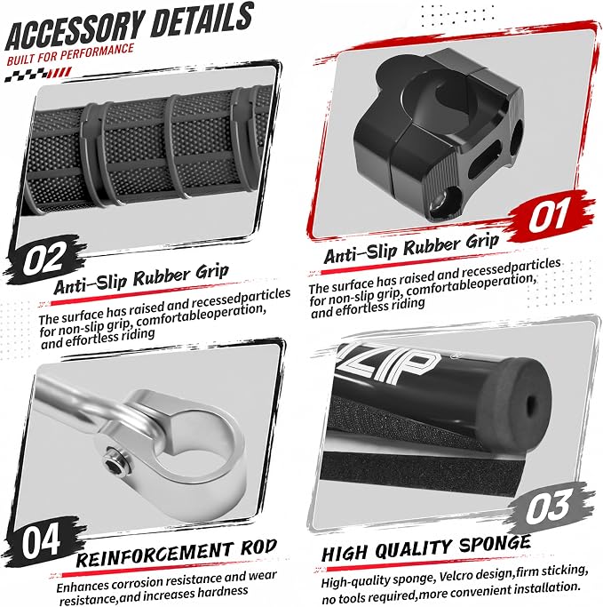1-1/8" 28mm Mid-Rise Dirt Bike Handlebars - 6061-T6 Aluminum Heavy-Duty Handlebar with Foam Pad, Grips & Riser Clamp Kit, Universal Fit for Motocross Pit Bike ATV Quad (Type-C)