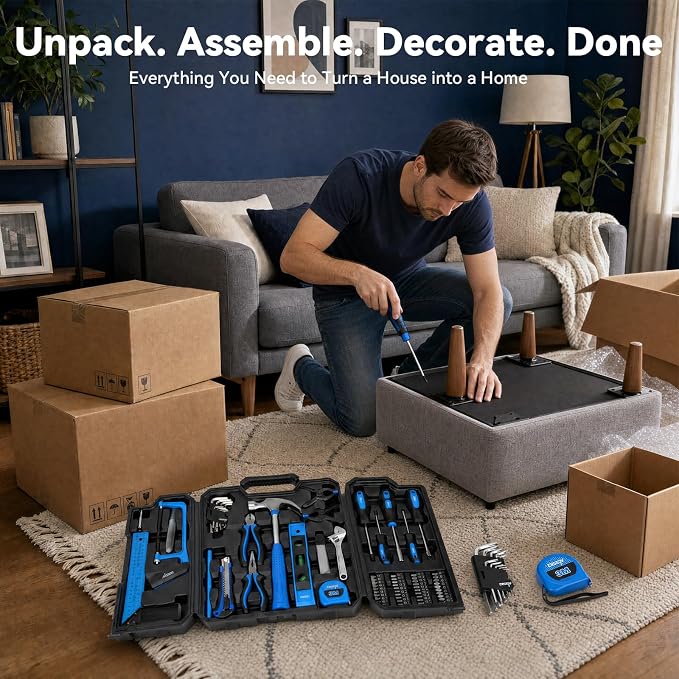 DISEN Home Tool Set with Storage Case Hammer Screwdrivers Pliers Wrenches