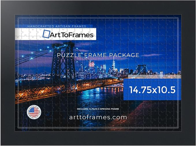 ArtToFrames Puzzle Frame for Buffalo Games 48, 72, 100 Piece Jigsaw Puzzles, 14.75x10.5 Inch (37x27 cm), Soft Black Engineered Wood with Regular Glass, Ready to Hang Puzzle Display