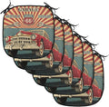 Lunarable Americana Chair Cushion Pads Set of 6, Vintage Garage Artwork with a Nostalgic Car Illustration Retro Vibes Route 66 Print, Anti-Slip Seat Padding for Kitchen & Patio, 16"x16", Teal