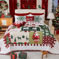 Cmfshape 5-Piece Christmas Quilt Set,Queen Size Xmas Tree Reindeer Santa Claus Pattern Christmas Bedding Set,Reversible Bedspread Coverlet,Holiday Bedding(92"x96")