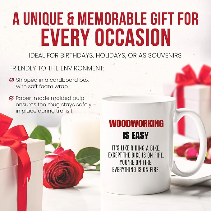 Woodworking Is Easy Mug - Carpentry Enthusiast Coffee Cup - Diy Project Funny Gift From Friends - Woodwork Lovers Tea Mugs - Craftsmanship Cups - 11 Oz Ceramic Gifts For Hobbyist, Birthday, Him, Her