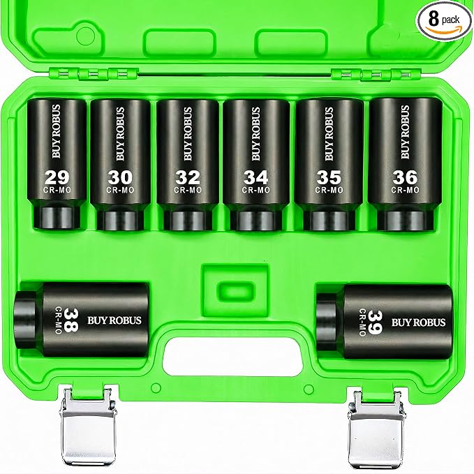 8PCS 1/2" Deep Axle Nut Impact Socket Set, CR-MO, 6 Point Design, Metric, 29,30,32,34,35,36,38,39mm, 1/2 Inch Extra Deep Impact Socket