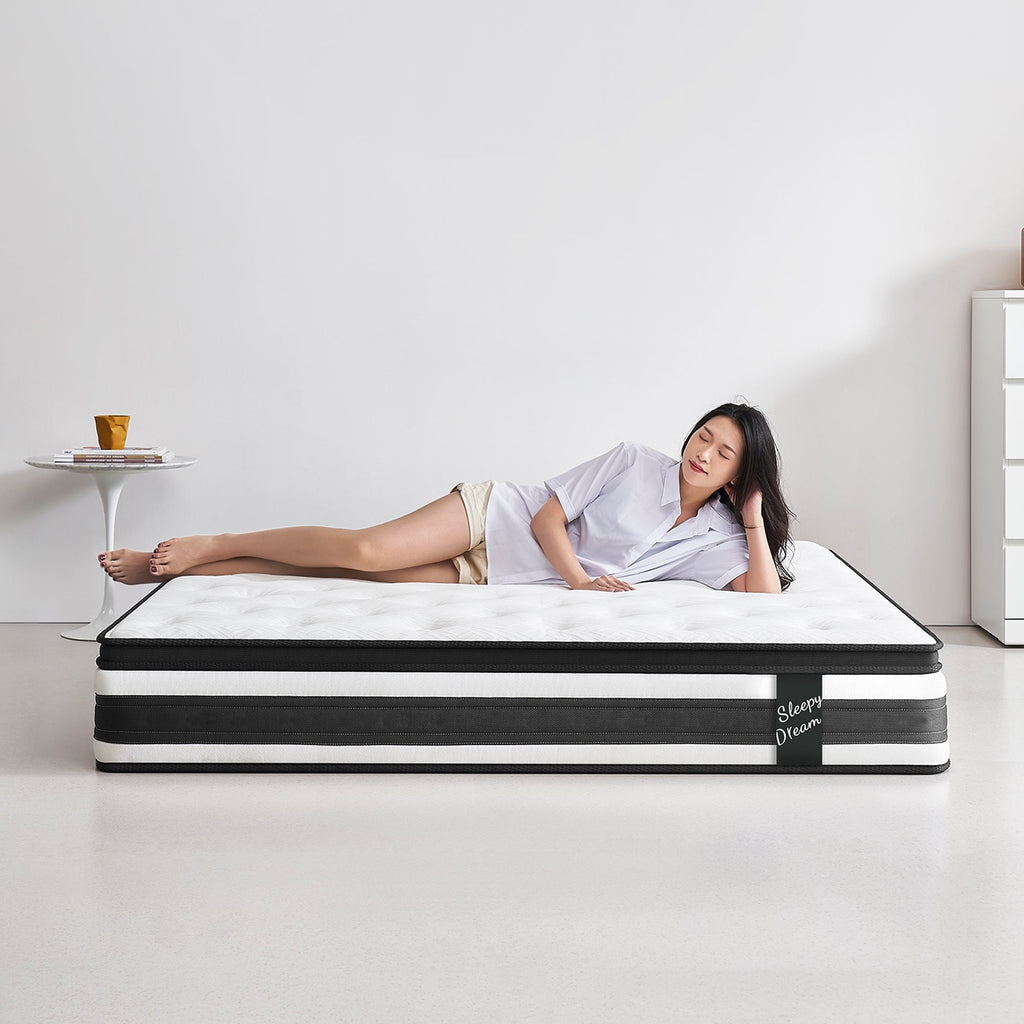Full Size Hybrid Mattress Breathable Cool Knitted Fabric Cover Soft Memory Foam Individual Pocket Spring CetriPUR-US