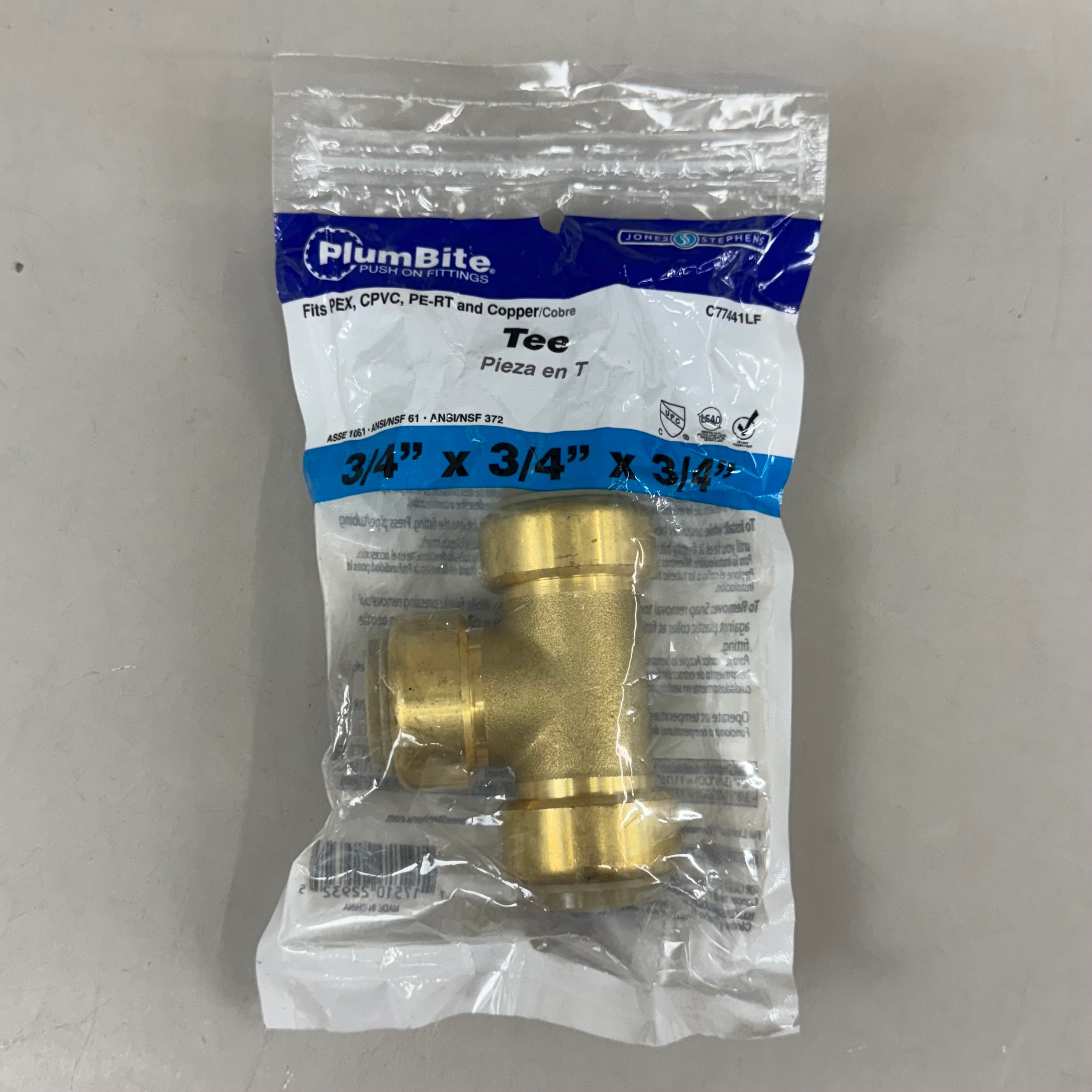 JONES STEPHENS (2 Pack) Push Global Brass Tee 3/4"x3/4" Brass C7744LF